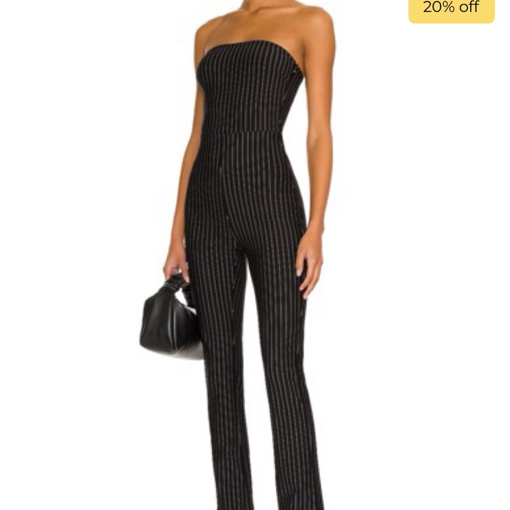 superdown Black Pinstripe Strapless Jumpsuit